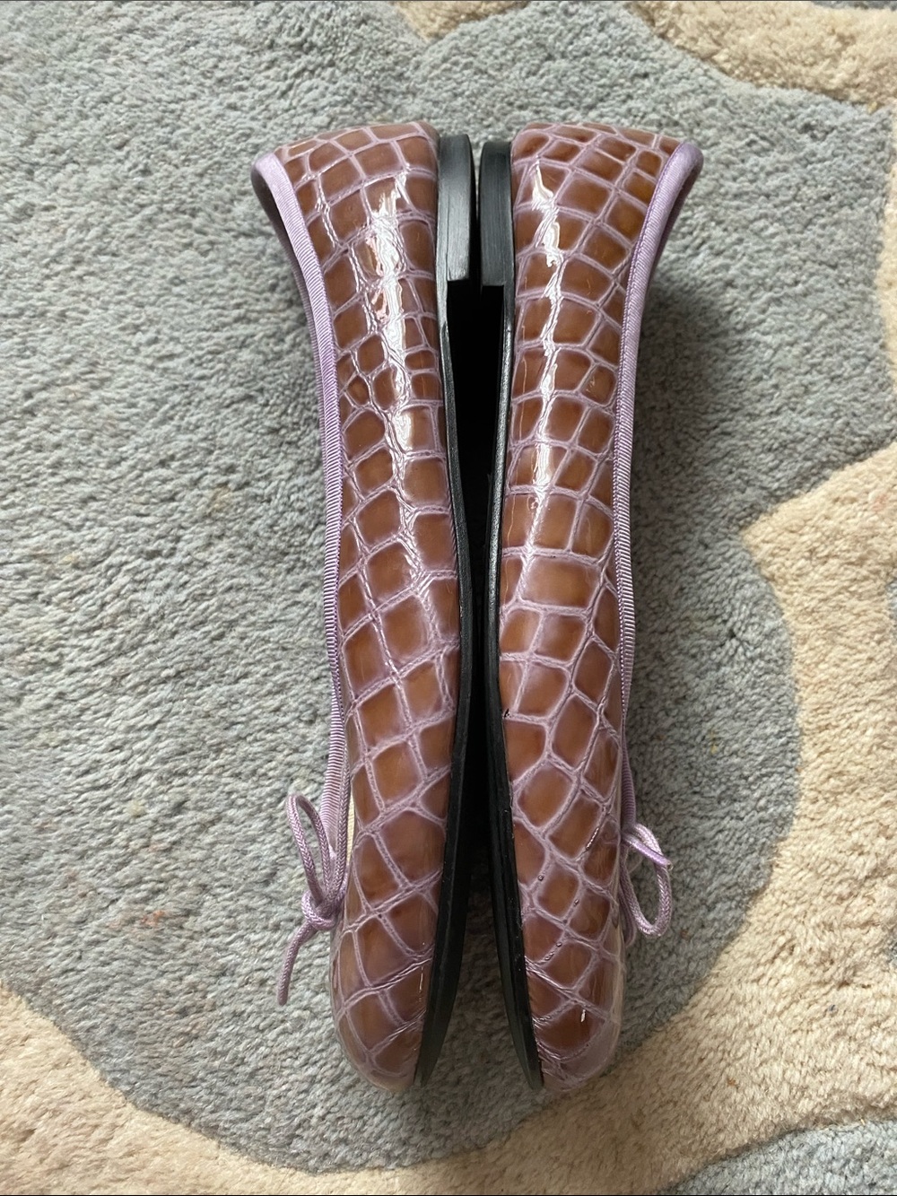 French Sole Brown Croc Ballet Flats with Lilac Trim - Picture 9 of 15
